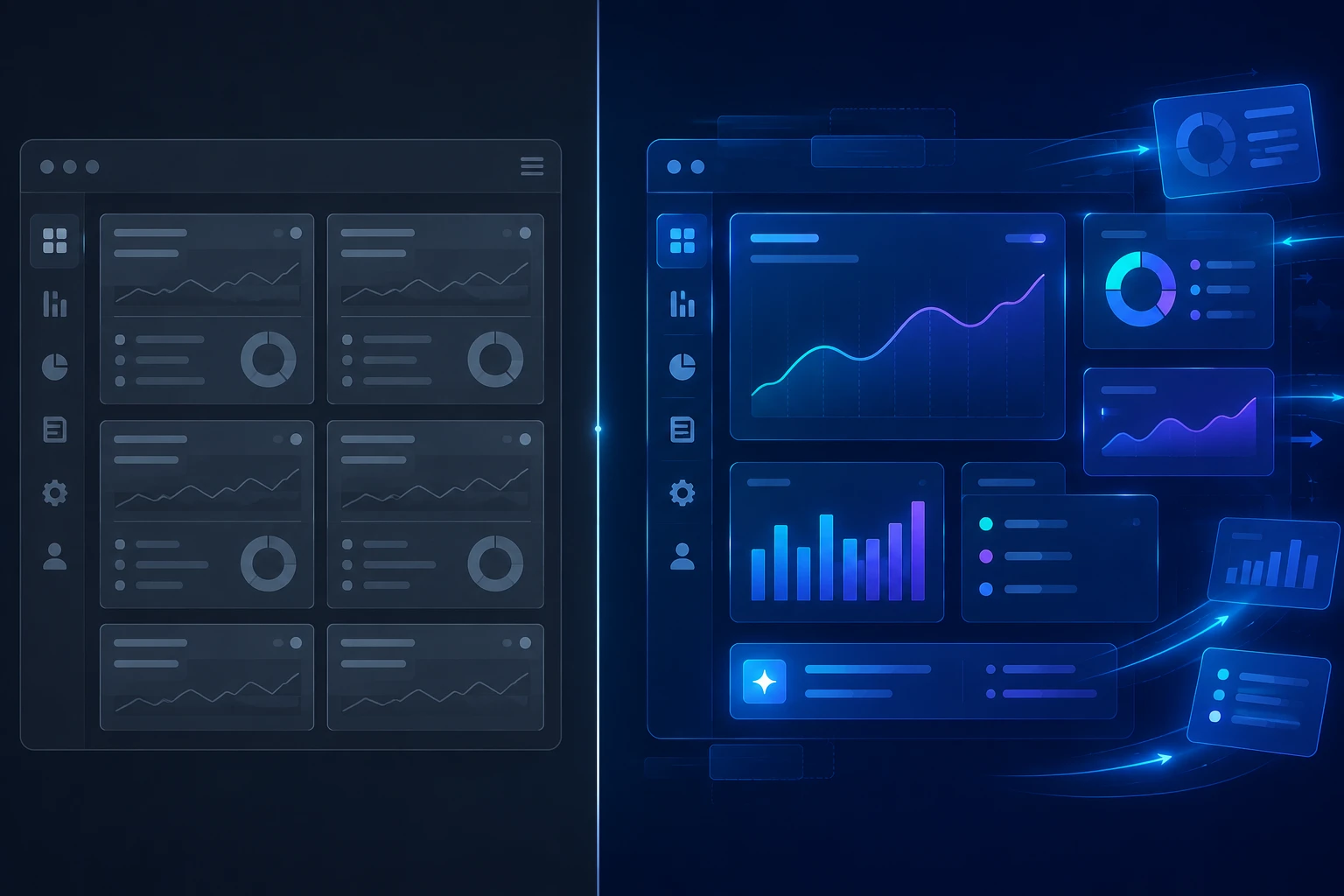 Generative UI transforming a cluttered enterprise dashboard into an adaptive interface